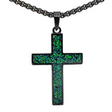 Crushed Opal - Living Emerald Reversible Stainless Steel Cross by Steel Revolt