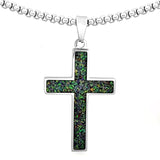 Crushed Opal - Living Blue Topaz Reversible Stainless Steel Cross by Steel Revolt