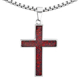 Crushed Opal - Living Garnet Reversible Stainless Steel Cross by Steel Revolt