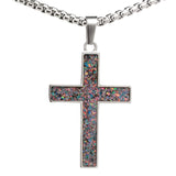 Crushed Opal - Living Aquamarine Reversible Stainless Steel Cross by Steel Revolt