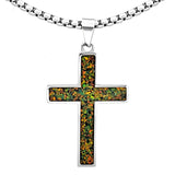 Crushed Opal - Living Peridot Reversible Stainless Steel Cross by Steel Revolt