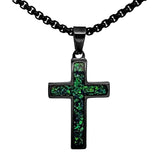 Crushed Opal - Living Emerald Reversible Stainless Steel Cross by Steel Revolt