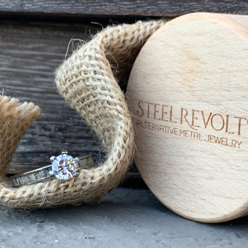 Antler - I Promise. Titanium engagement ring with Antler Inlay and CZ.