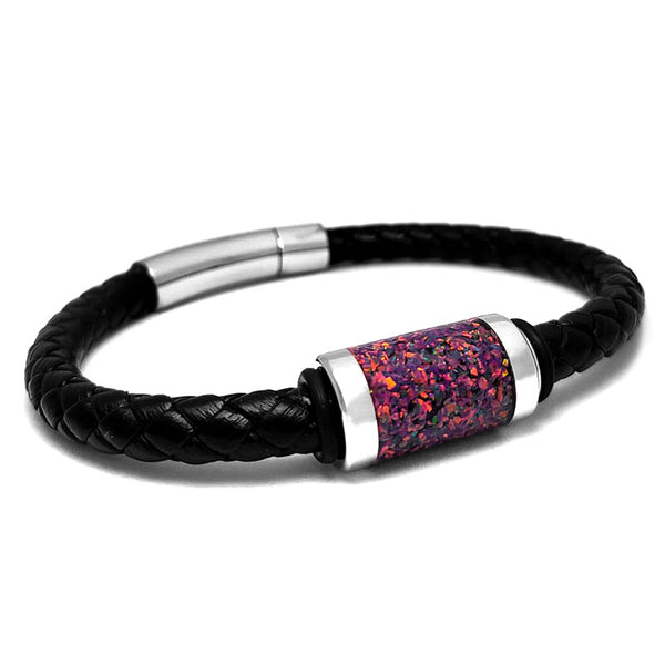 Leather Bracelet with a Crushed "Living" Pink Opal Bead