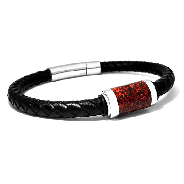 Leather Bracelet with a Crushed "Living" Garnet Opal Bead