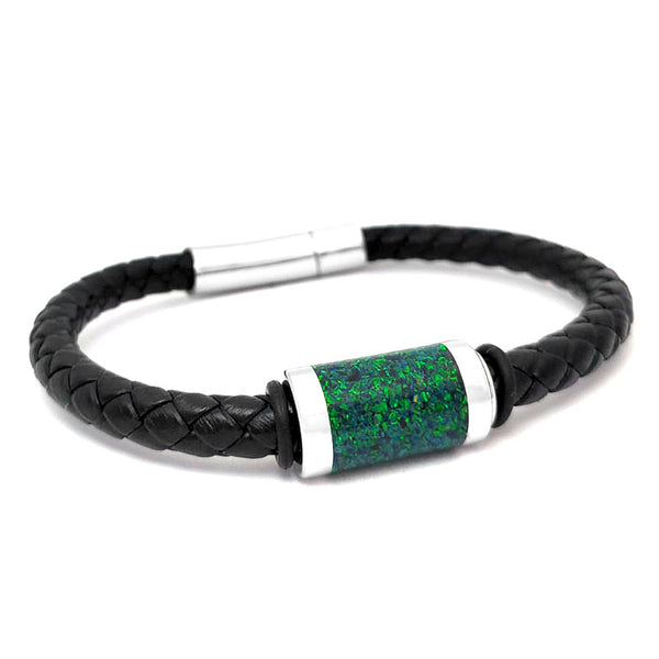 Leather Bracelet with a Crushed "Living" Emerald Opal Bead