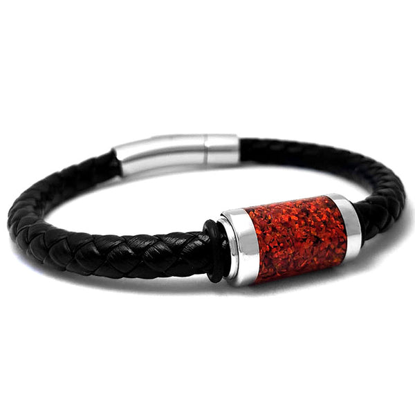 Leather Bracelet with a Crushed "Living" Ruby Opal Bead