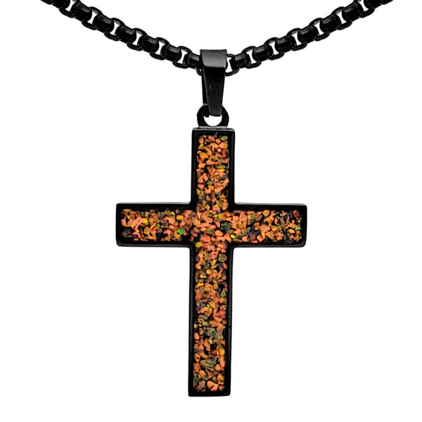 Crushed Opal - Living Citrine Reversible Stainless Steel Cross by Steel Revolt