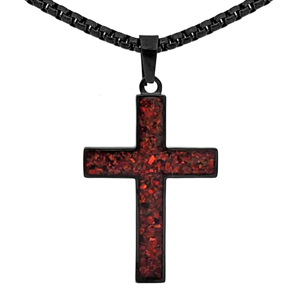 Crushed Opal - Living Garnet Reversible Stainless Steel Cross by Steel Revolt