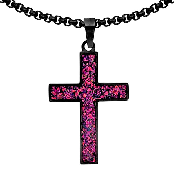 Crushed Opal - Living Amethyst Reversible Stainless Steel Cross by Steel Revolt