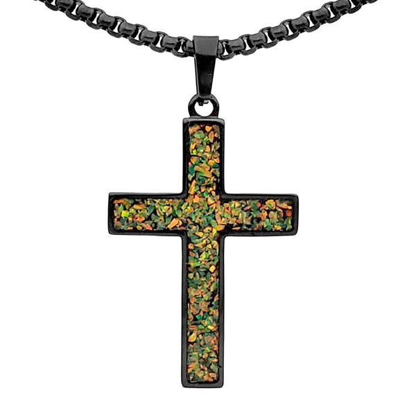 Crushed Opal - Living Peridot Reversible Stainless Steel Cross by Steel Revolt