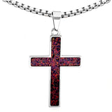Crushed Opal - Living Pink Opal Reversible Stainless Steel Cross by Steel Revolt