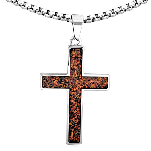 Crushed Opal - Living Citrine Reversible Stainless Steel Cross by Steel Revolt