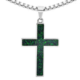 Crushed Opal - Living Emerald Reversible Stainless Steel Cross by Steel Revolt