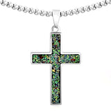 Crushed Opal - Living Alexandrite Reversible Stainless Steel Cross by Steel Revolt