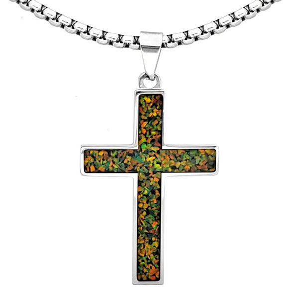 Crushed Opal - Living Peridot Reversible Stainless Steel Cross by Steel Revolt