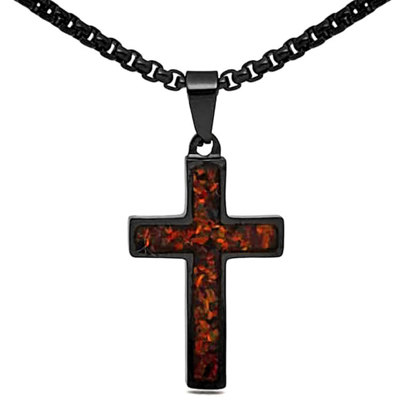 Crushed Opal - Living Garnet Reversible Stainless Steel Cross by Steel Revolt