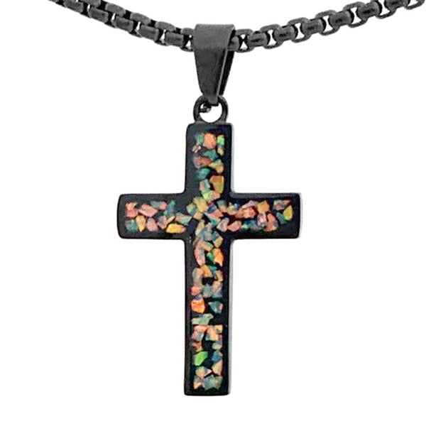 Crushed Opal - Living Diamond Reversible Stainless Steel Cross by Steel Revolt