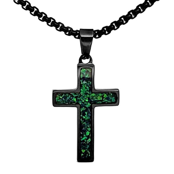 Crushed Opal - Living Emerald Reversible Stainless Steel Cross by Steel Revolt