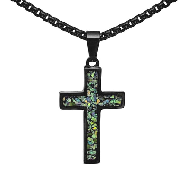 Crushed Opal - Living Alexandrite Reversible Stainless Steel Cross by Steel Revolt