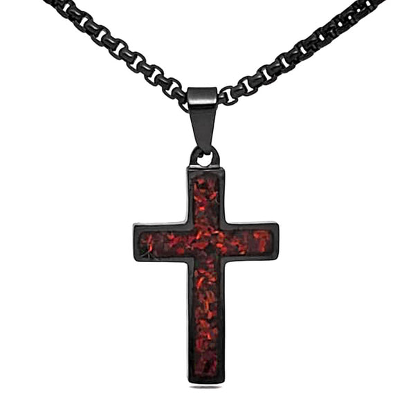 Crushed Opal - Living Ruby Reversible Stainless Steel Cross by Steel Revolt