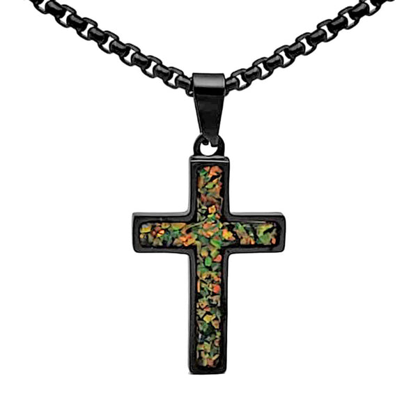 Crushed Opal - Living Peridot Reversible Stainless Steel Cross by Steel Revolt