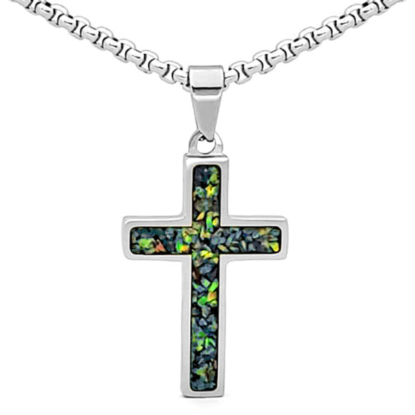 Crushed Opal - Living Alexandrite Reversible Stainless Steel Cross by Steel Revolt