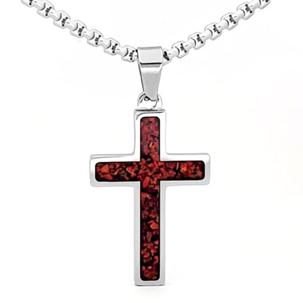 Crushed Opal - Living Ruby Reversible Stainless Steel Cross by Steel Revolt