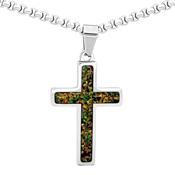 Crushed Opal - Living Peridot Reversible Stainless Steel Cross by Steel Revolt